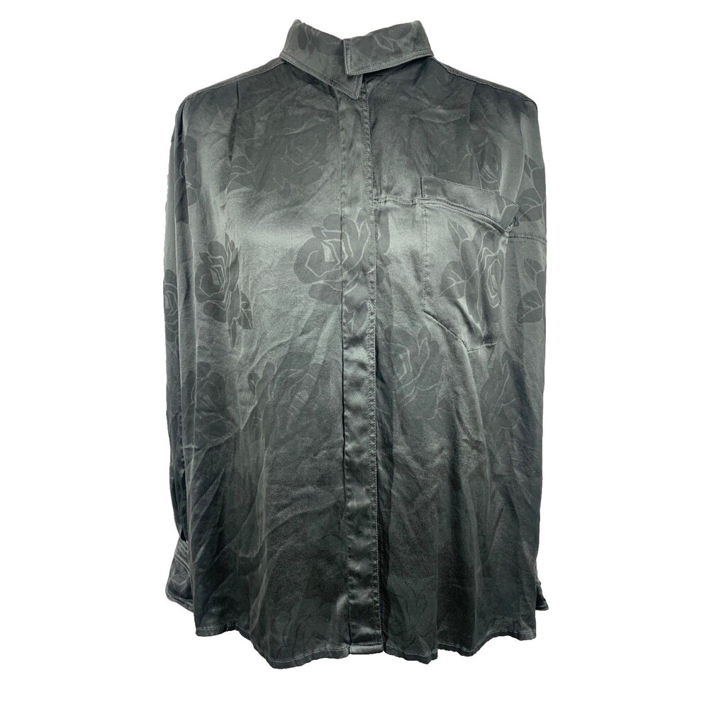 Vintage Escada 100% Silk Green Rose Jacquard Blouse West Germany Sz 42 (US 12)